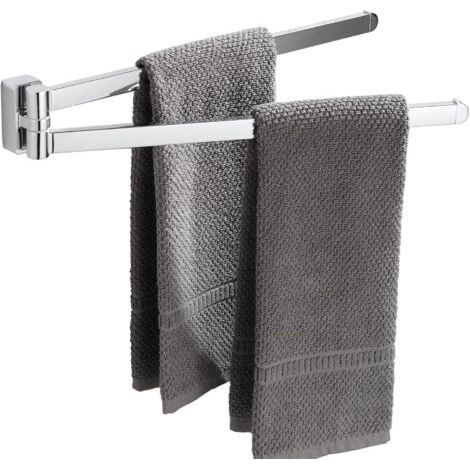 Schwenkbarer Handtuchhalter – Organizer – Platzsparend – Wandmontierter Handtuchhalter – Doppelschwenkstange Fürs Badezimmer (silber)