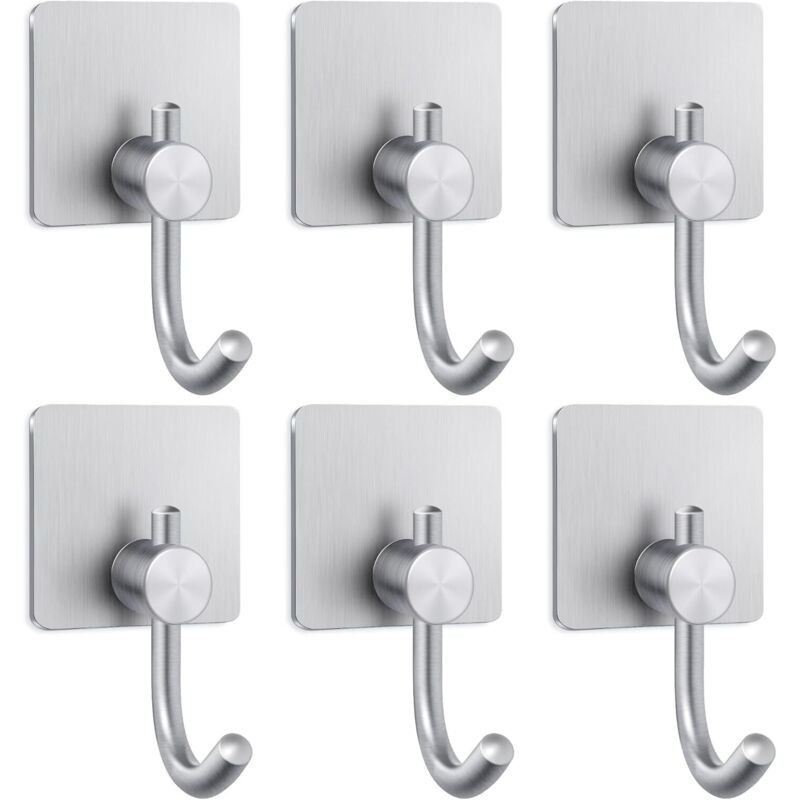 Badezimmer-handtuchhaken, Edelstahl, Selbstklebender Kleiderhaken, 6 Stück, Silber