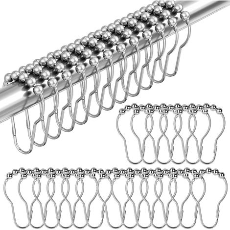 48 Duschvorhangringe – Metallhaken – Kugelgelagertes Gleitsystem – Einfaches Öffnen Für Standard-duschvorhangstangen – Silber – 7 X 4 Cm