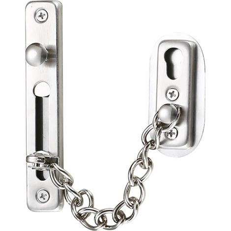 - Sicherheitskette - Kettenschloss - Edelstahl 304 - Innenschutz Für Türen Und Fenster - Gebürstetes Chromsilber - 16,3 Cm