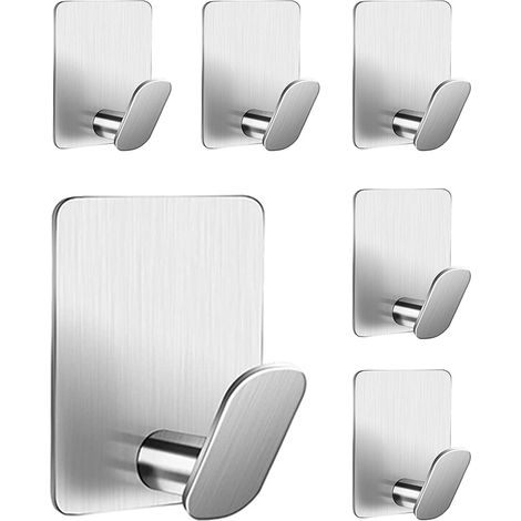 6-teiliges Klebehaken-set – Edelstahl – Wandmontage Ohne Bohren – Für Handtücher Und Mäntel – Bad Und Küche – Silber – 10 X 5 Cm
