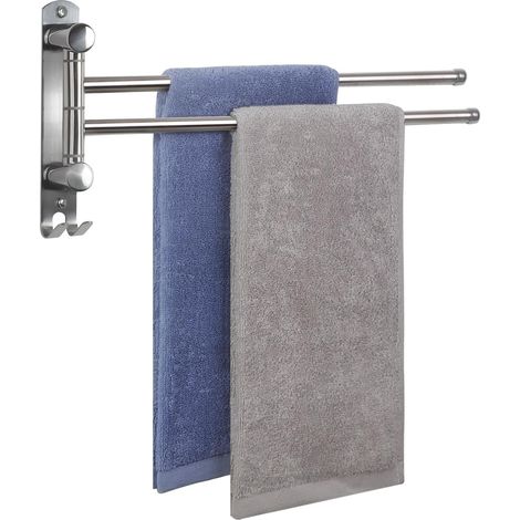 - Wandhandtuchhalter - Edelstahl - 180° Drehbare Doppelstange - Platzsparend Für Bad Und Küche - Silber - 43,4 X 17,2 X 3,0 Cm