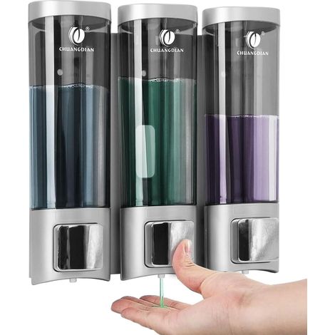 Seifen-/shampoospender – 3 Fächer À 200 Ml – Wandmontage Ohne Bohren – Für Badezimmer Und Hotel – Silber – 3 X 200 Ml