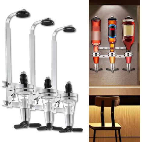 - Weinausgießer - Wandmontierter Flaschenhalter - Aluminiumlegierung - Präzises Ausgießen Von 35 Ml - Für Bars, Restaurants, Hotels - Silber - 3 Flaschen