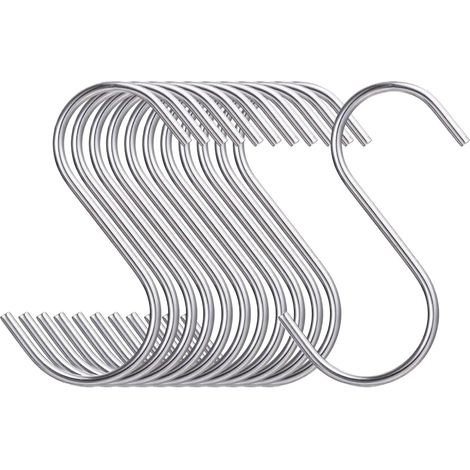 12 - S-haken - Edelstahl - Zum Aufhängen Von Küchenutensilien Und Kleidung An Metallstangen Oder Wandgittern, Silber, 8 Cm