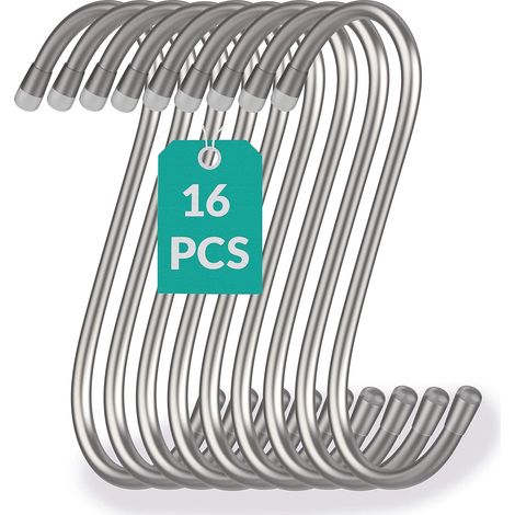16 - S-haken - Edelstahl - Multifunktionaler Hängehaken - Tragkraft 25 Kg - Küche, Bad, Garten - Silber - 12 Cm