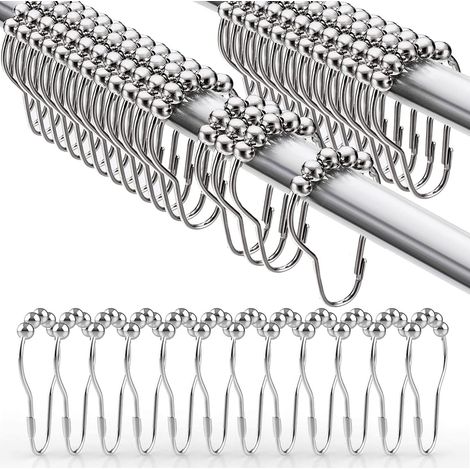 36 Duschringe – Vorhanghaken – Rostfreier Edelstahl Mit Schiebesystem Für Badezimmer, Silber, 7,3 X 4,2 Cm