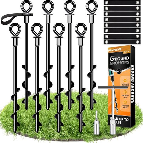 - Bodenanker - Trampolin-befestigungsset - Windbeständig Mit Gurten - Für Garten Und Außenbereich - Silber - 14 Cm