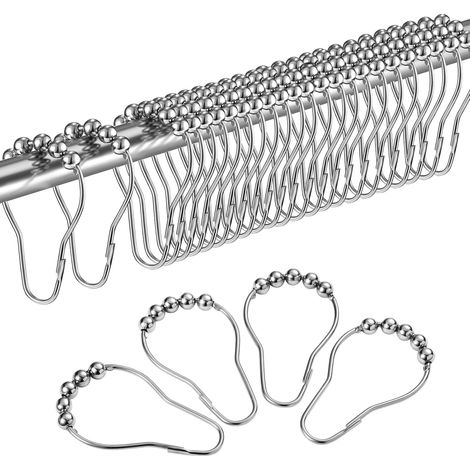 24 Duschvorhangringe – Verchromter Edelstahl – Leichtgängig, Kein Klemmen, Für Badezimmer, Silber, 6,9 X 3,9 Cm