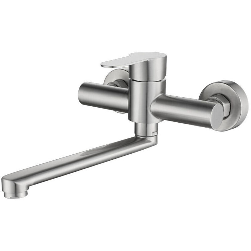 Schwenkbarer Wandwasserhahn Mit Einstellbarem Warm- Und Kaltwasser Für Die Küchenspüle, Gebürstetes Silber
