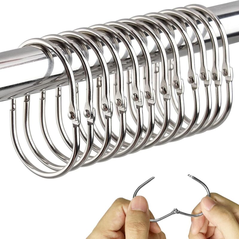 Duschvorhangringe, 12 Duschvorhanghaken, Ovale Duschvorhangringe Zum Aufstecken (silber)