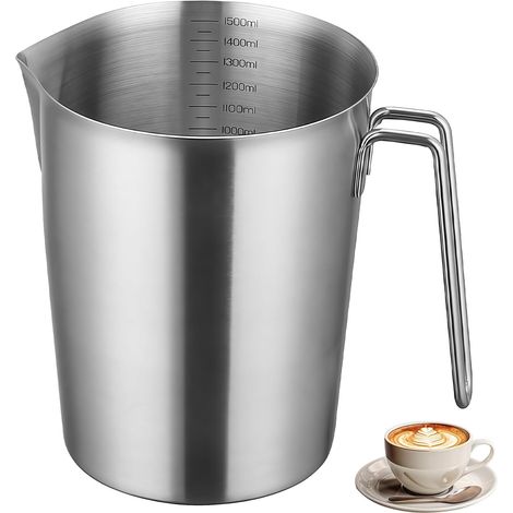 Messbecher Aus Edelstahl: 1500 Ml Milchkännchen Aus Edelstahl, Messbecher Aus Metall Mit Markierungen Und Griff Für Café, Restaurant, Küche, Labor