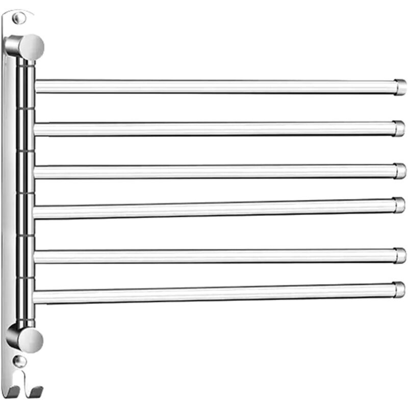 Schwenkbarer Handtuchhalter, 6-armige Handtuchstange Aus Edelstahl, Wandmontage Mit Haken (silber)