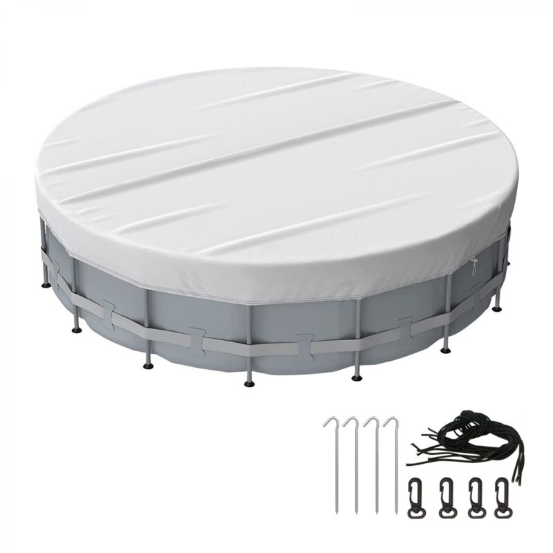 Runde Schwimmbadabdeckung, Wasserdicht Und Staubdicht, Mit Befestigungszubehör, Mit Kordelzug, 12 Fuß Durchmesser (silber)