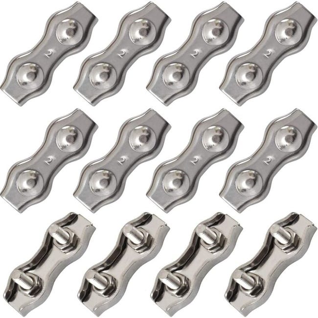M2-kabelbinder, Edelstahl-kabelverbinder, Kabelklemme, Doppelklemme, Silber, 12 Stück (für Stahlkabel Von 1 Mm Bis 1,5 Mm Durchmesser)