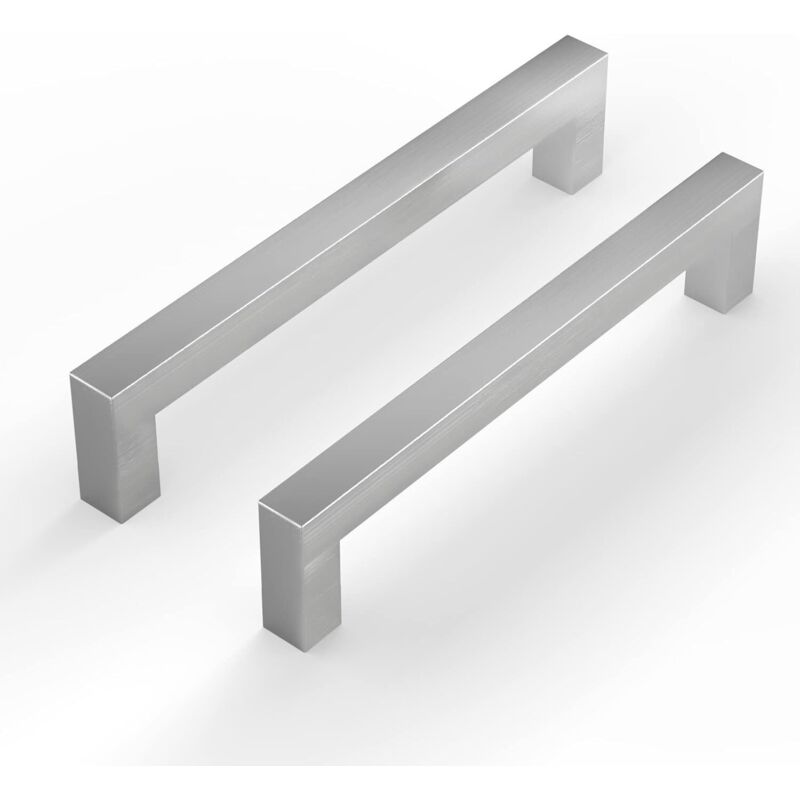Set Aus 2 Silbernen Küchenschrankgriffen, 96 Mm Lochabstand, Aus Edelstahl