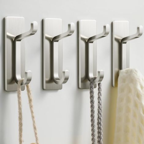 4-teiliges Set Selbstklebender Wandhaken, Handtuchhalter Aus Edelstahl, Küchengarderobe, Montage Ohne Bohren Für Badezimmer
