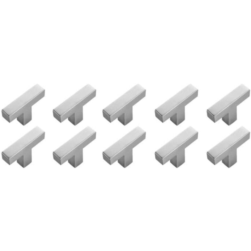 Set Mit 10 Quadratischen, Einlochigen, 50 Mm Langen Küchenschrankgriffen Aus Edelstahl, Gebürstetes Silber