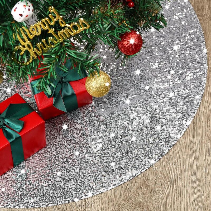 Weihnachtsbaumdecke, 122 Cm Durchmesser, Weihnachtsbaumfußschürze, Weihnachtsbaumschmuck, Innendekoration (silber)