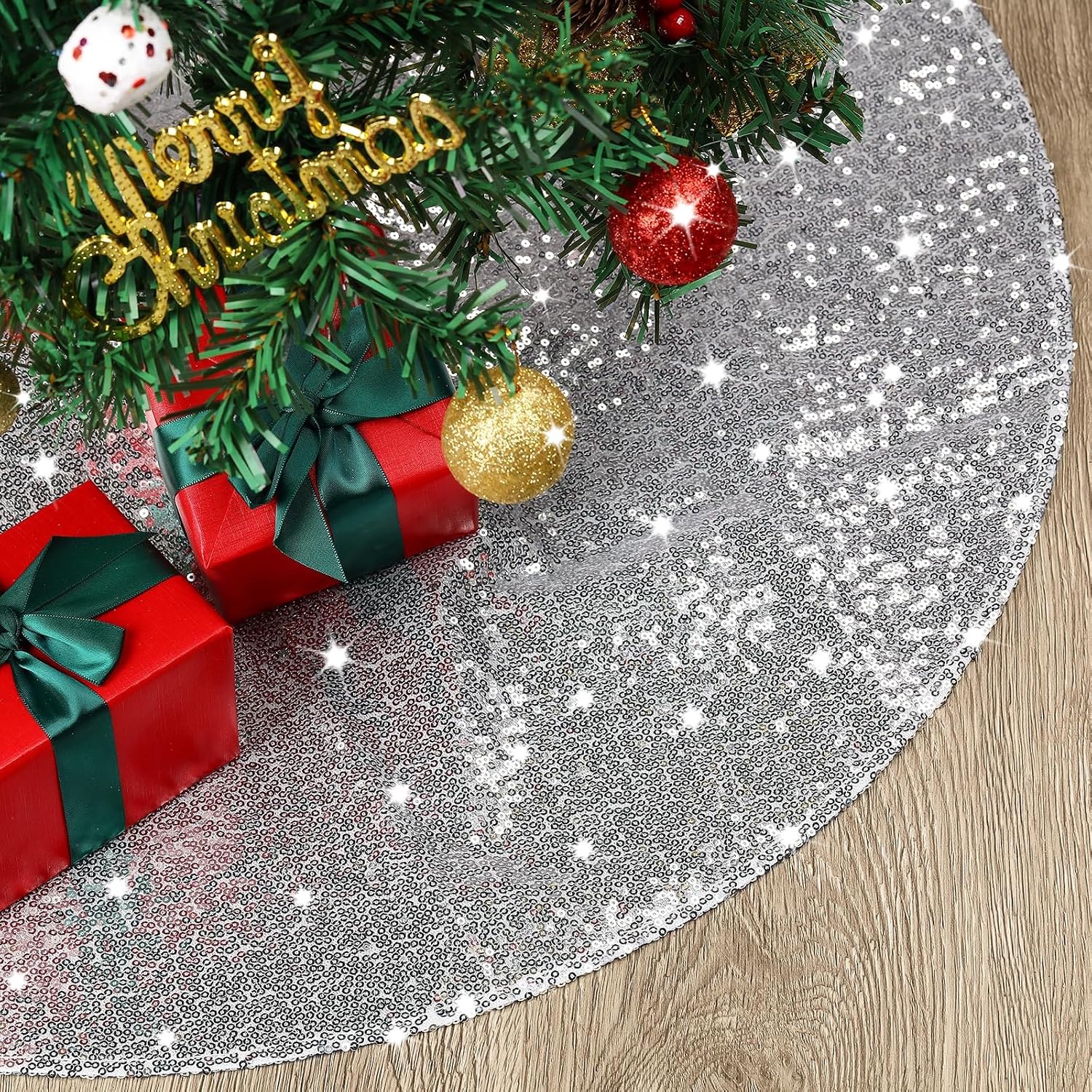 Weihnachtsbaumdecke, 90 Cm Durchmesser, Weihnachtsbaumfußschürze, Weihnachtsbaumschmuck, Innendekoration (silber)