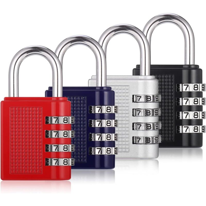 Set Mit 4 Robusten Metall-kombinationsschlössern Für Spinde Und Koffer Im Außenbereich (version A: Schwarz, Rot, Silber, Blau)