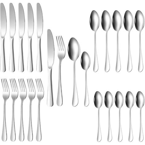 Besteckset: 24-teiliges Tragbares Tischbesteckset, Edelstahl-besteckset Mit Spiegelglanz, Bestehend Aus Messer, Gabel Und Löffel Für Reisen Und Camping (silber)