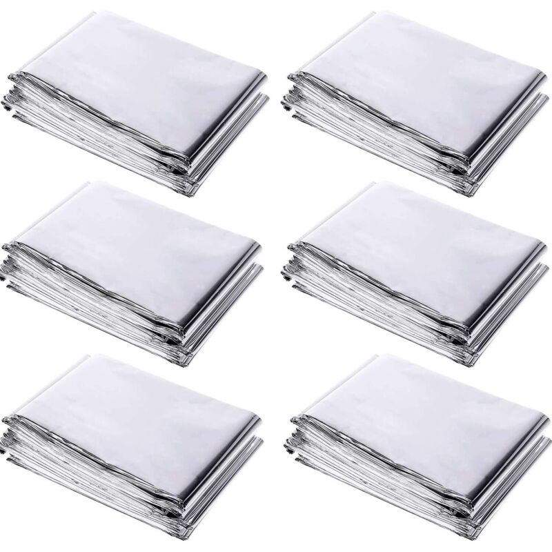 Rettungsdecke, Heizdecke, Geeignet Für Outdoor-aktivitäten Und Camping, 2,1 X 1,3 M, 6 Stück, Silber