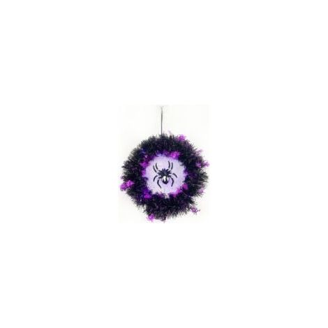 Halloween-türkranz Mit Lichtern, Dekorativer Halloween-spinnenkranz Mit Lila Lichtern, Halloween-dekorationen Für Den Außenbereich, Innenbereiche Und Fenster.