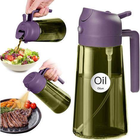 - Ölsprüher - Glasflasche - 2-in-1-funktion - Lichtschutz Und Präzises Ausgießen - Für Den Täglichen Gebrauch In Der Küche - Lila - 470 Ml