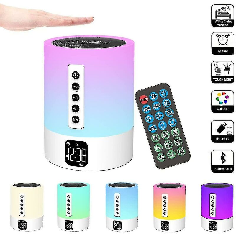Bluetooth-nachtlicht Mit Lautsprecher, Weißrauschgenerator, Touch-nachttischlampe Mit Wecker Und Bluetooth-lautsprecher, Dimmbarer, Mehrfarbiger Nachttisch Mit Farbwechselfunktion