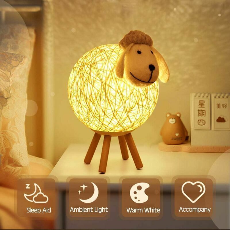 Led-nachtlicht, Schaf-rattan-nachttischlampe, Kinder-projektor-nachtlicht, Led-nachtlampe Für Schlafzimmer, Babyzimmer, Wohnzimmer, Geschenk, Usb-/druckschalter, Tastenschalter [feste Helligkeit].