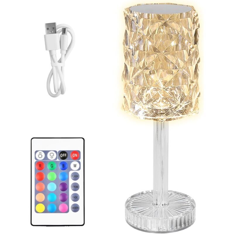Bunte Led-kristall-tischleuchte, Wiederaufladbare Kristall-diamant-tischleuchte, Dimmbare Kristall-diamant-lampe, Kristalllampe Mit Fernbedienung, Für Schlafzimmer, Wohnzimmer [klar