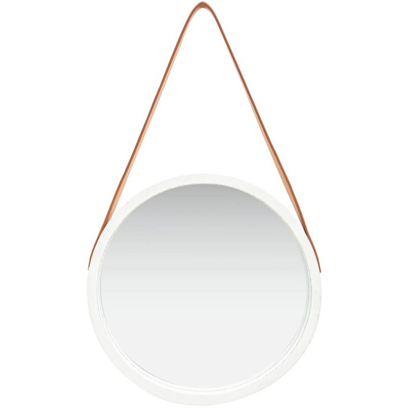 Wandspiegel Mit Tragegurt, Dekorativer Spiegel Für Badezimmer, Wohnzimmer, Schlafzimmer Oder Ankleidezimmer, 40 Cm, Weiß, 84941