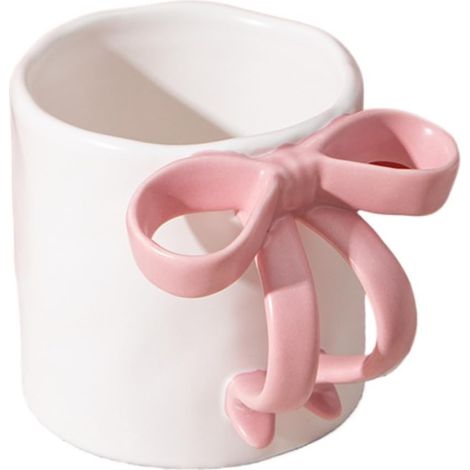 Niedliche, Herzförmige Keramik-kaffeebecher Mit Schleife, Leicht, Für Mädchen, Büro, Zuhause, Milch, Frühstück