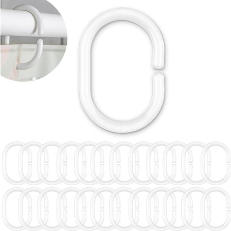 24 - Gardinenringe - Badezimmerzubehör - Flexible Befestigung Für Gardinenstangen Mit 4 Cm Durchmesser - Geräuschloses Gleiten, Robuster Kunststoff - Für Den Privaten Gebrauch - Weiß - 46 X 29 Mm
