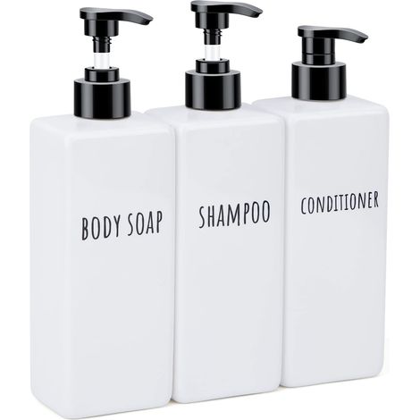 3-teiliges Seifenspender-set – Pumpflasche – Nachfüllbar, 500 Ml, Für Shampoo Und Duschgel, Weiß, Badezimmer, 500 Ml