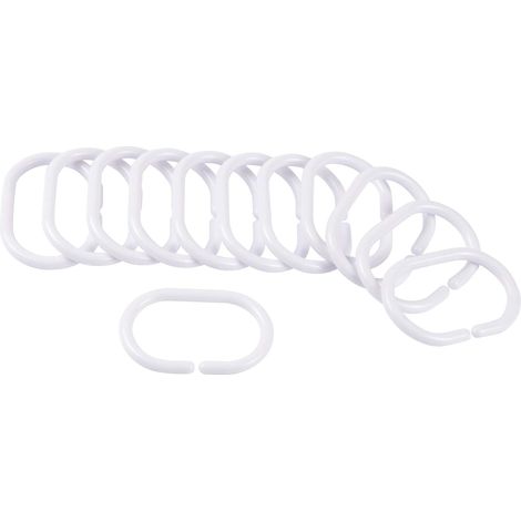 12 Duschvorhangringe – Weißer Kunststoff – Robustes Und Abwaschbares Badezimmeraccessoire Für Den Täglichen Gebrauch, Weiß, 3 X 3 Cm