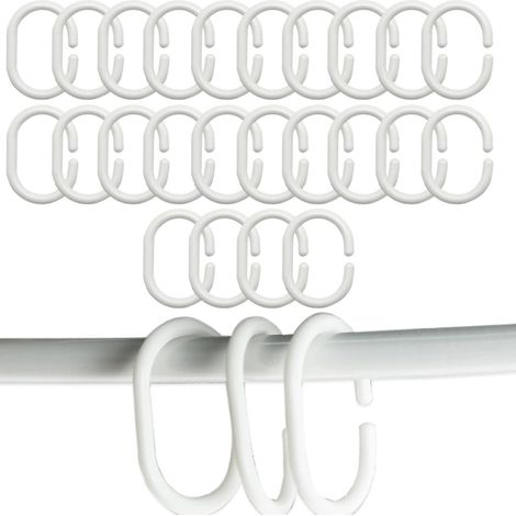 24 Gardinenringe Mit C-haken Aus Robustem, Rostfreiem Kunststoff Für Badezimmer Und Ankleidezimmer, Weiß, 2,8 X 4,6 Cm