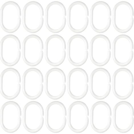24 Duschvorhangringe – Vorhanghaken – C-form, Leicht Zu Öffnen – Robustes, Glattes Kunststoffmaterial – Badezimmer, Wohnzimmer, Schlafzimmer – Weiß – Standard