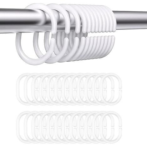 24er-set Duschvorhangringe – Vorhanghaken – C-förmiges Design – Strapazierfähiger Pp-kunststoff – Für Badezimmer Und Ankleidezimmer – Weiß – 4,5 X 2,9 Cm