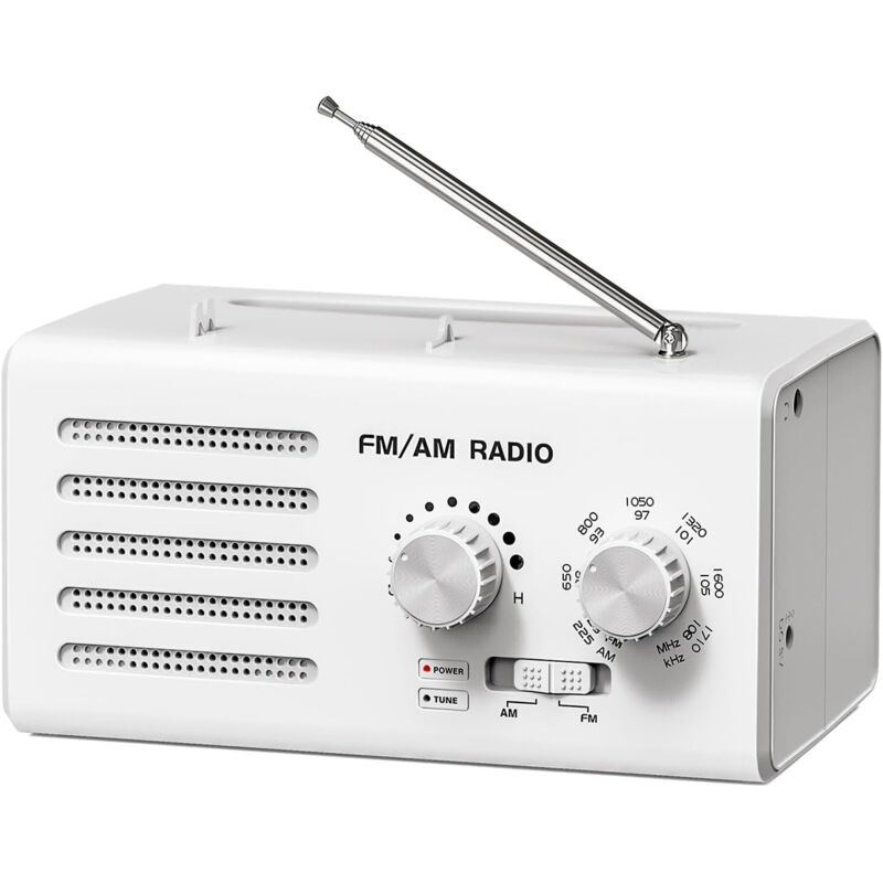 Tragbares Am/fm-radio, Eingebauter Lautsprecher, Kopfhöreranschluss, Usb-stromversorgung, Weiß