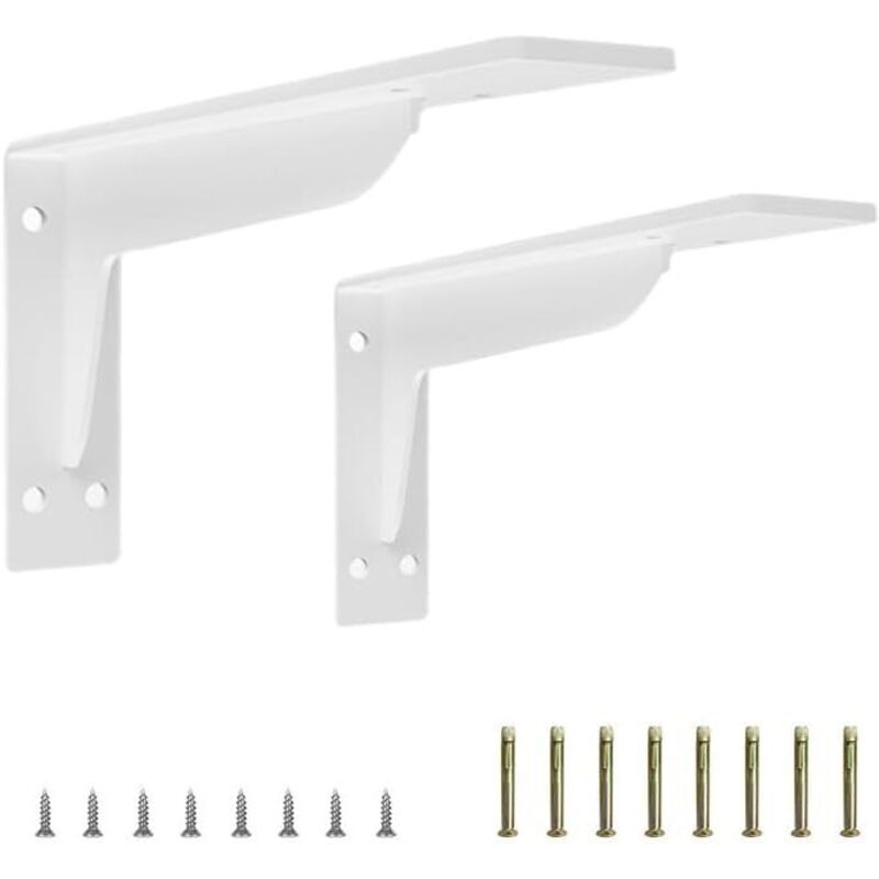 Set Aus 2 Robusten, L-förmigen Metall-regalträgern, Dreieckiger Wandträger, Weiß, 25 Cm