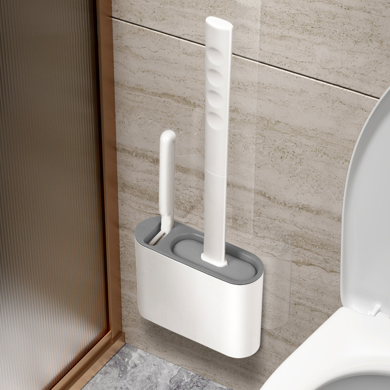 Wc-bürste Und Halterungsset, Flexible Wc-bürste Für Die Gründliche Reinigung, Mit Belüftetem Sockel, Freistehend/wandmontierbar, Kompakte Größe, Kein Bohren Erforderlich, Geeignet Für Badezimmer.