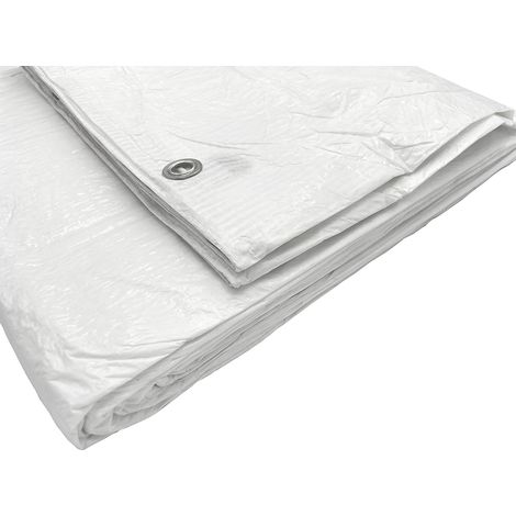 Set Mit 2 Wasserdichten Planen 4 X 8 M Weiß 55 G/m² Mit Metallösen Schutzplane Autoabdeckung Multifunktionsplane (2 Stück, 4 X 8 M)