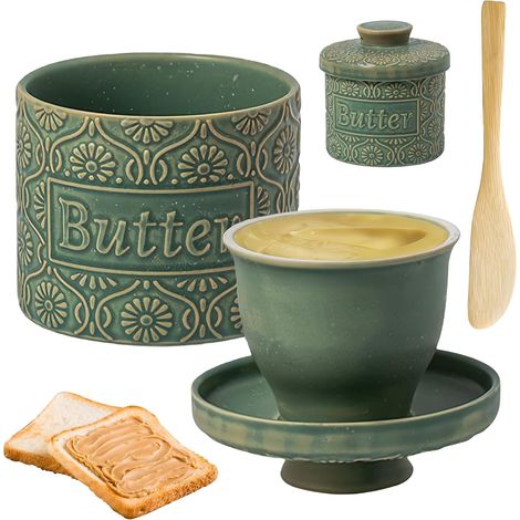 Französische Butterdose Mit Deckel, Keramik, 200 Ml, Mit Deckel, Wassergekühlt, Französische Butterdose Mit Buttermesser, Für Frische Und Streichfähige Butter