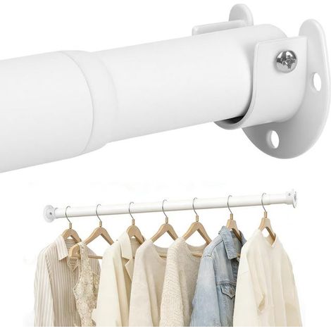 Verstellbare Kleiderbügel, Höhe Von 17 Bis 28 Zoll, Robuste Teleskopstange, Weiße Gardinenstange.