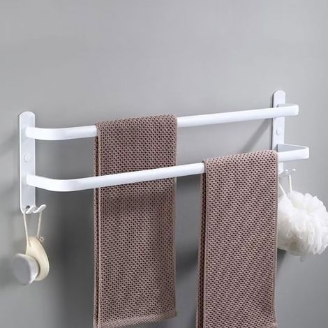 Wandhandtuchhalter, Aluminium, 2 Ebenen, 40 Cm, Mit 2 Haken, Für Bad Und Küche