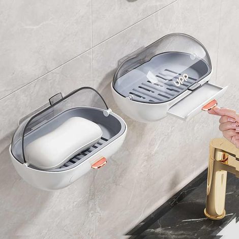 2er-set Seifenschalen Zur Wandmontage Mit Deckel, Wasserdichtes Abs, Schnell Abtropfend, Für Dusche Und Küche