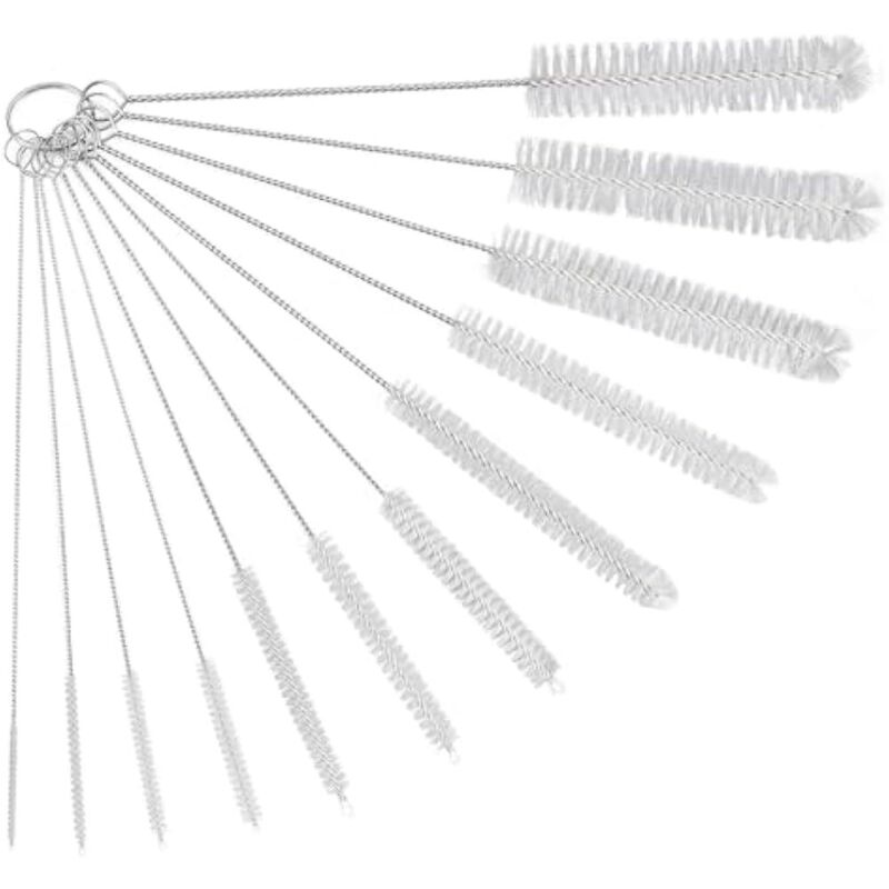 Set Mit 12 Nylon-reinigungsbürsten – Flaschenbürsten Für Tuben, Glasflaschen, Babyflaschen, Wasserkocher Und Tastaturen – Weiß