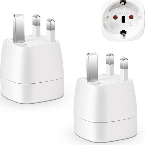 Zwei Steckeradapter (weiß), Reiseadapter Frankreich Nach Großbritannien.